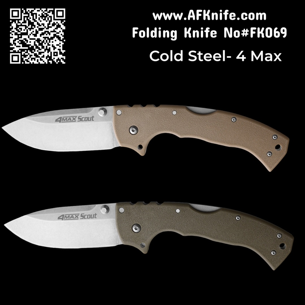 Folding Knife Cold Steel 4-Max Scout Folding Knife with Tri-Ad Lock and G-10 Handle ( Tan Color & Brown - Walnut Brown ) No: FK069