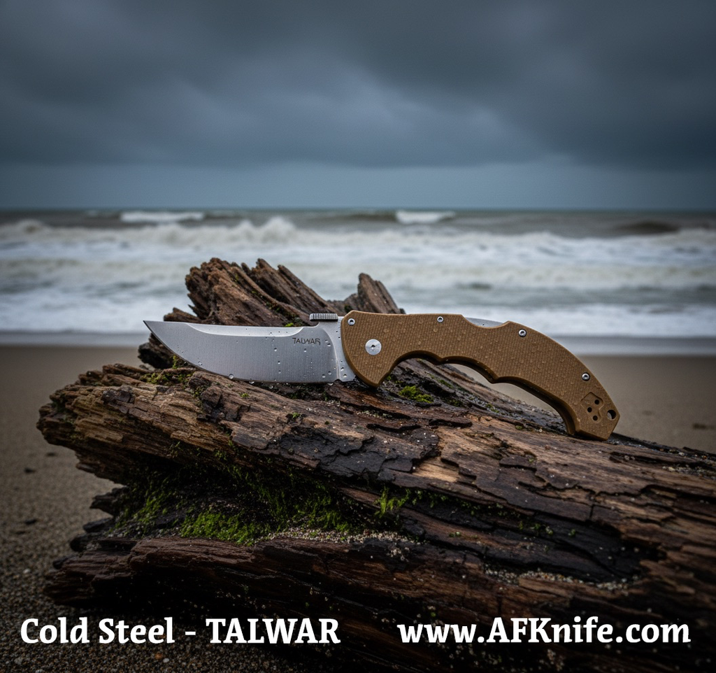 [CS-21TTL-Brown-FK075] سكين مطوية ( جيب ) كولد ستيل تالوار - معدن ( سي بي ام - اس ٣٥  في إن ) مقبض ( جي ١٠ ) رقم فك٠٧٥