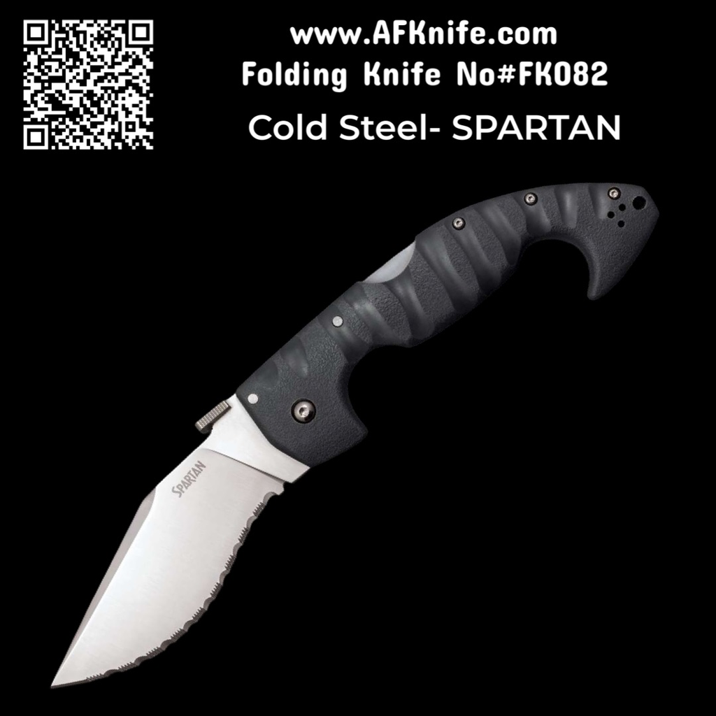 Folding Knife Cold Steel 21SS Spartan Folding Kopis Knife - KUKRI Style - Japanese AUS-10A Blade, Griv-Ex Handles, Lock Back - No:FK082