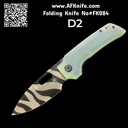 Folding Knife D2 Steel ( Tiger Stripes ) G10 Handle Light Blue + leather sheath No: FK084