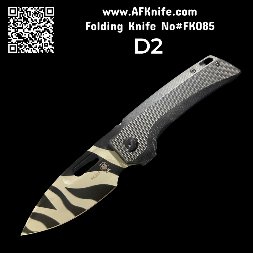 [D2Tiger-FK085] سكين مطوية ( جيب ) متعدد الاستخدامات معدن ( دي ٢  ستيل مخطط النمر ) مقبض ( جي ١٠ ) رقم فك٠٨٥