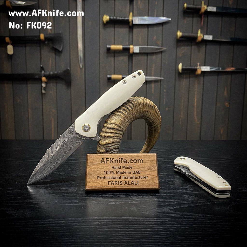 Folding Knife Damascus VG10 - Drop Point Style + Buffalo Bone Handle + Liner Lock Method  No: FK092