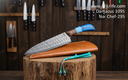 Chef's (kitchen) Damascus 1095 + G10 Turquoise w/ Stabilized Wood Handle + Leather Sheath + 58-59 HRC - ( Butcher Style ) No: Chef-295