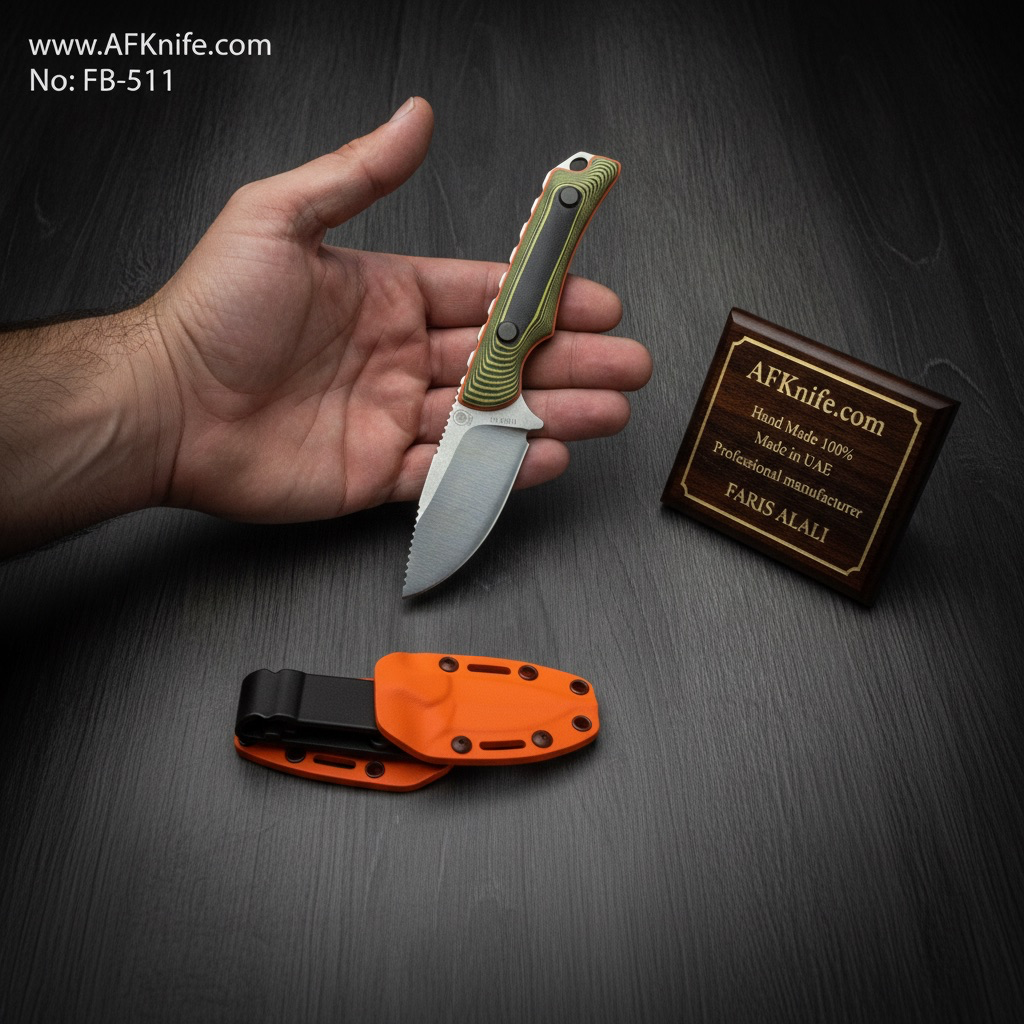 [FB-511] Fixed Blade Neck Knife - Carbon Steel 5160, G10 Handle, Kydex Sheath, 58-59 HRC, Drop Point Style No: FB-511
