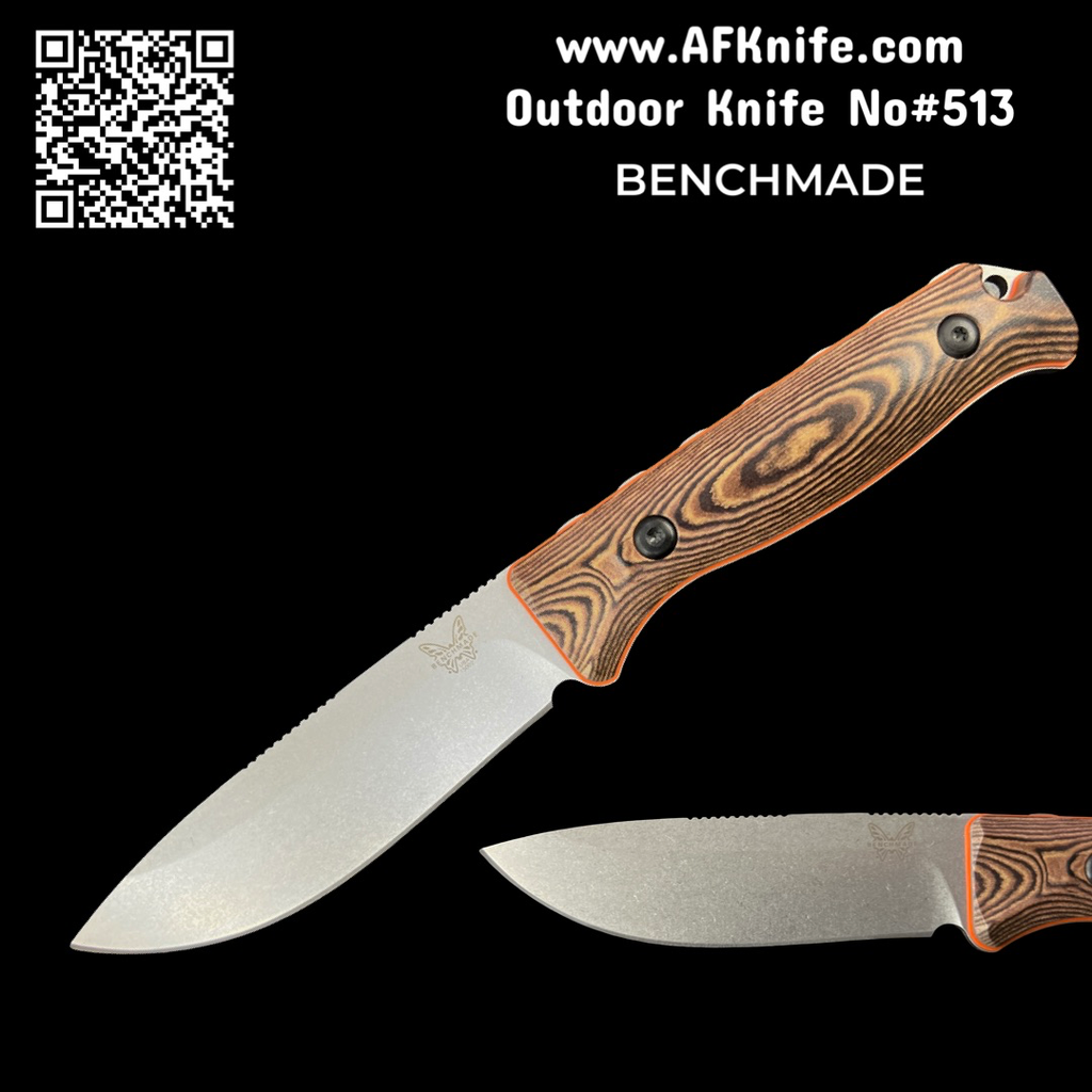 [BM-15002-1-513] Fixed Blade BENCHMADE CPM-S90V ( StoneWash ), Drop point, Richlite handles with orange G10 spacers #513