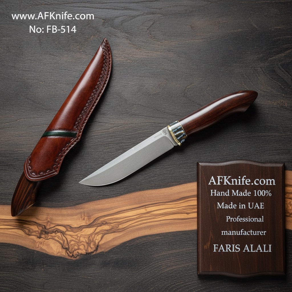 Fixed Blade Knife, Wootz Steel Blade, Mammoth tooth & Desert Iron Wood Handle, 58-59 HRC, Leather Sheath Knife No: FB-514