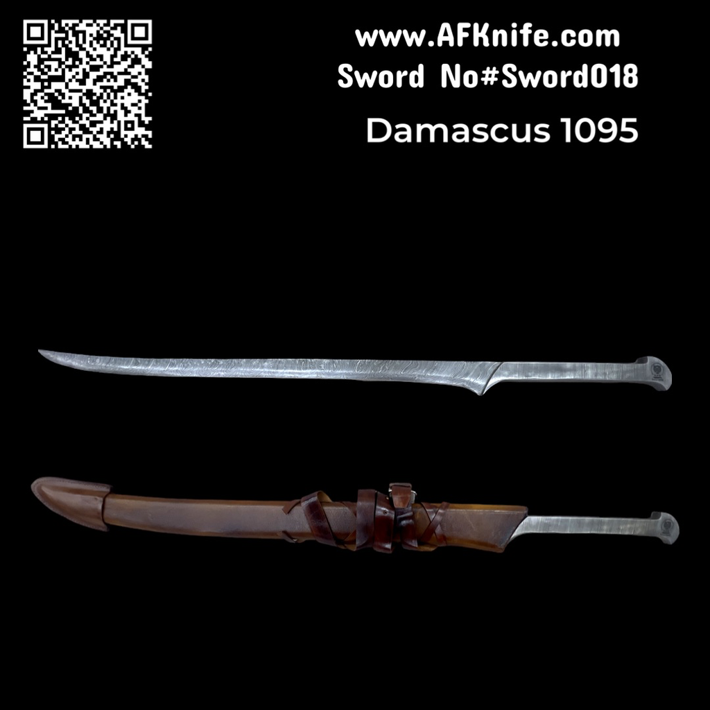 [Sword018] The Hobbit Damascus Steel 1095 Full Tang Sword + Wood Covered with Leather Sheath #Sword018