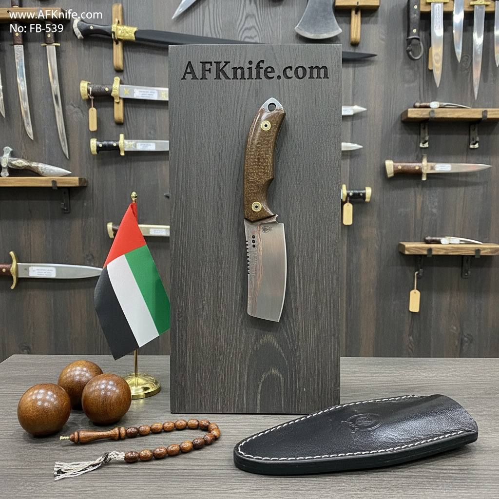 سكين ثابتة النصل - كوبر دمشقي - كو ماي + مقبض من الميكارتا + غمد جلدي + صلابة 58 HRC - طراز شيبسفوت رقم: FB-539