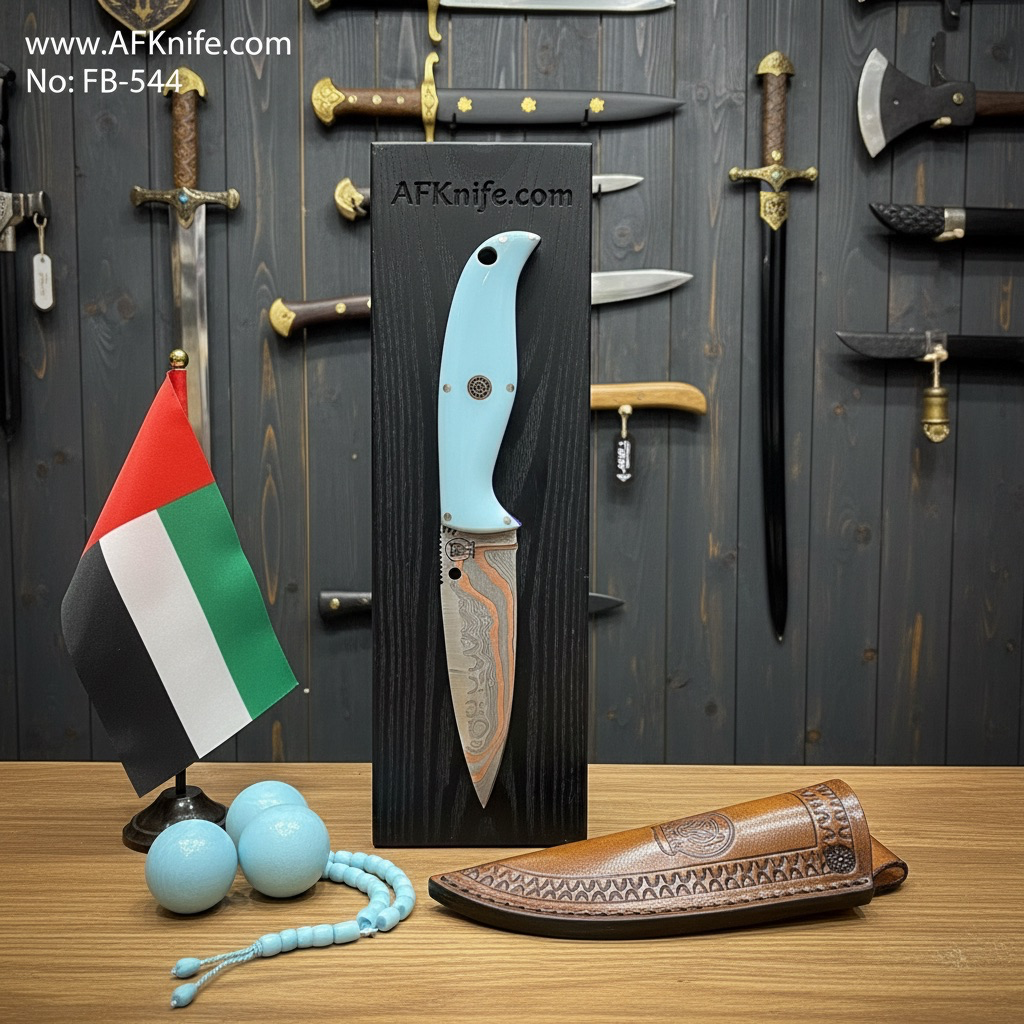 [FB-544] Fixed Blad - Copper Damascus 1095 + G10 Handle + Leather Sheath + 56-58 HRC - Drop Point Style No: FB-544