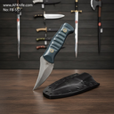 Fixed Blad Double Edge Knife - Carbon Steel 1095 ( StoneWash ), G10 Handle, 58-59 HRC, Leather Sheath ( Double Edge ) No: FB-557