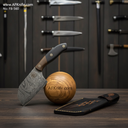 Fixed Blad - Damascus Steel 1095 ( Twist Pattern ), G10 Handle, 58-59 HRC, Leather Sheath ( Cleaver Knife Style ) No: FB-560