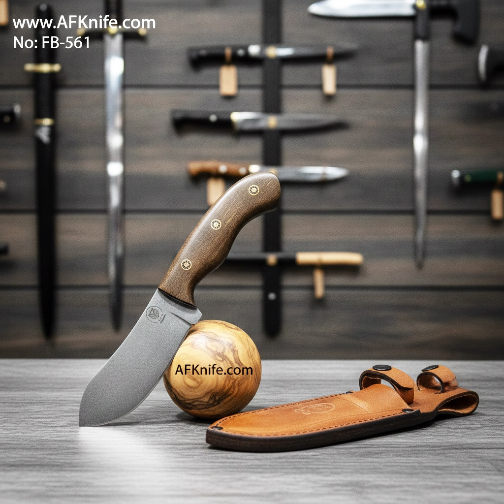[FB-561] Fixed Blad Nessmuk Knife- Carbon Steel 1095 ( Stonewash ), Micarta Handle, 58-60 HRC, Leather Sheath ( Nessmuk Style ) No: FB-561