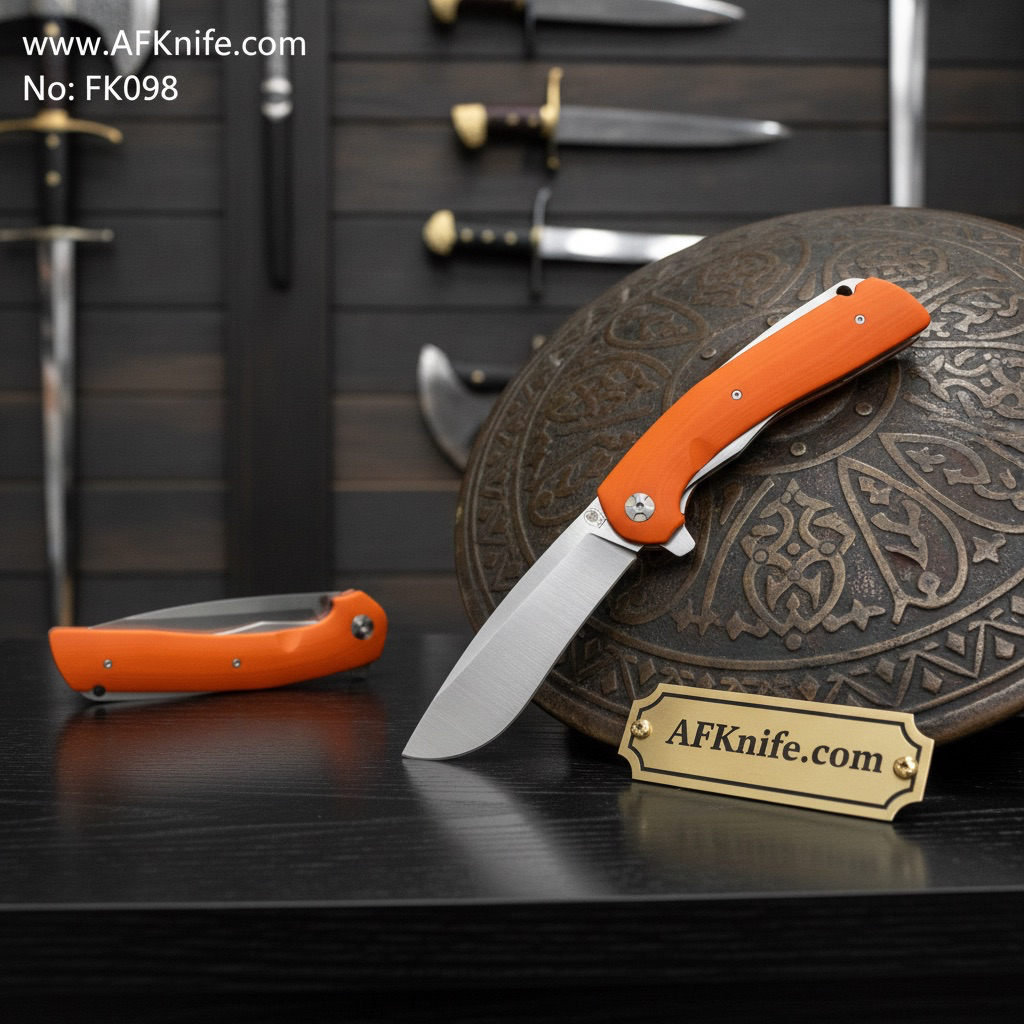 Folding Knife D2 Tool Steel, G10 Handle, Liner Lock Method, 59-60 HRC - Kukri Style No: FK098