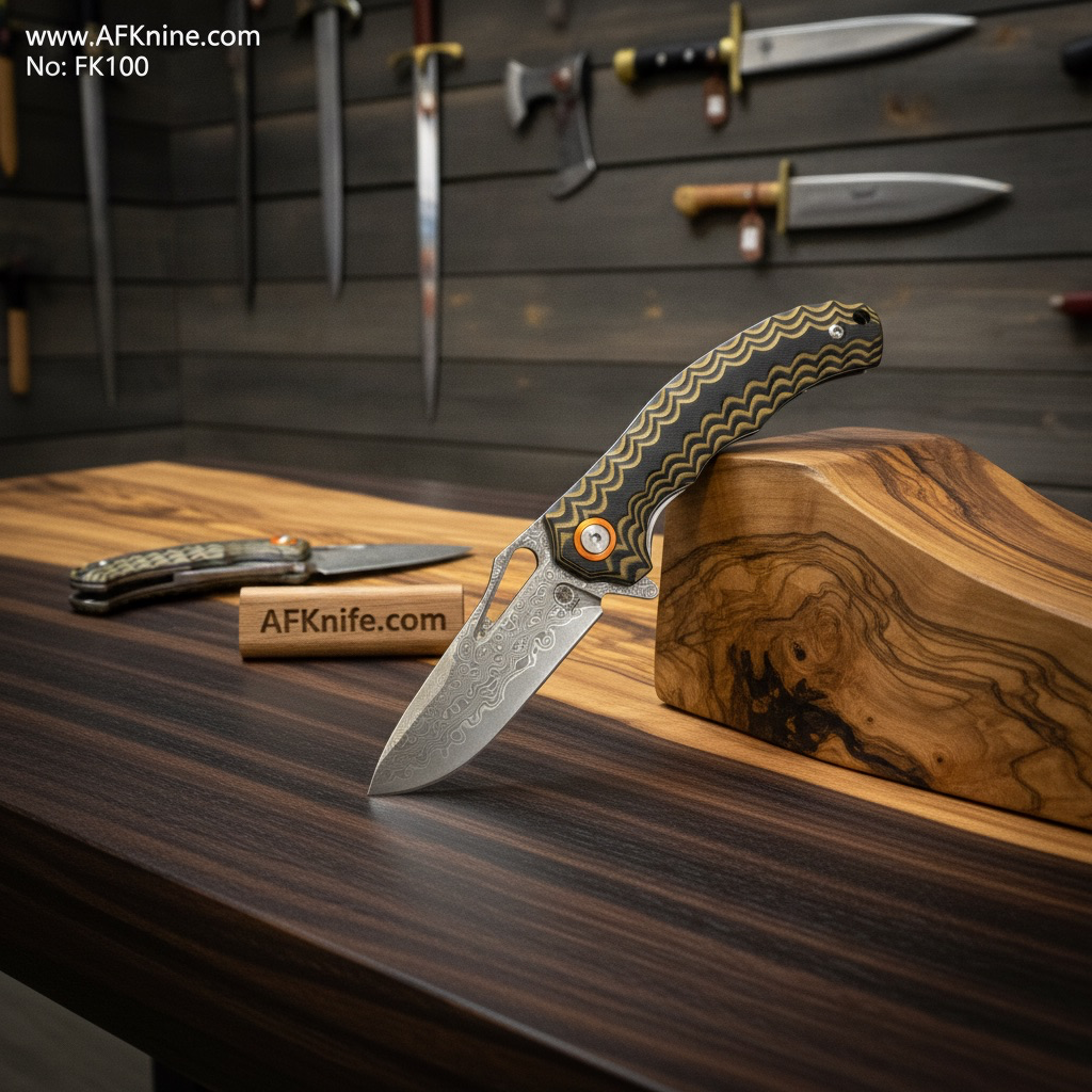 [FK100] Folding Knife ( Baby Folding Knife ) VG10 Damascus Steel, G10 Handle, Liner Lock Method, 58-59 HRC - Drop Point Style No: FK100