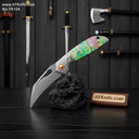 Folding Knife 76 layers-Damascus steel blade, Shell w/ Steel Handle, Liner Lock Method, 60 HRC - Karambit Style No: FK104