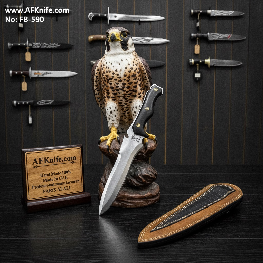 Fixed Blade Sniper Standard Combat Knife, 5160 Carbon Steel, G10 Handle, Leather Sheath, Drop Point Style No: FB-590