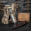 Fixed Blade Dagger Double Edge Knife, D2 Tool Steel, Pakka Wood w/ Guard Handle, Leather Sheath, Spear Point Style No: FB-597