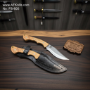 Fixed Blade Bowie Knife - D2 Tools Steel , Olive Wood Handel, Leather Sheath Sheath, 59-60 HRC, ( Bowie Style ) No: FB-605