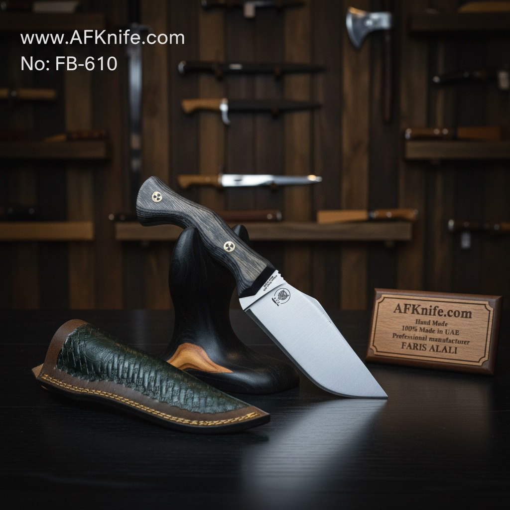 [FB-610] Fixed Blade Knife - Carbon Steel 1095, Pakka Wood Handle, Leather Sheath, Clip Point Style  No: FB-610