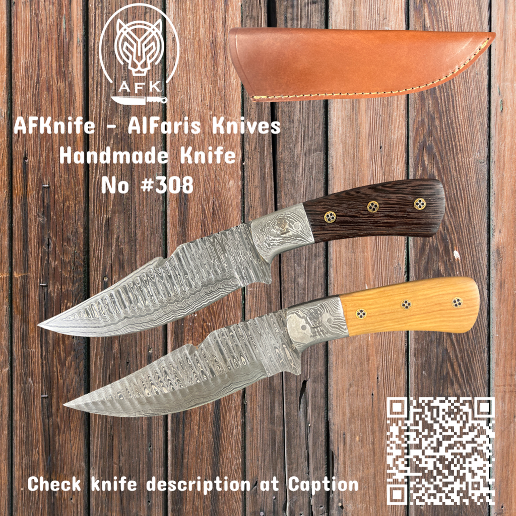 [308-DB] Fixed Blad Gut Hook Damascus 1095 Knife #308 (Wood ( Dark Brown ))