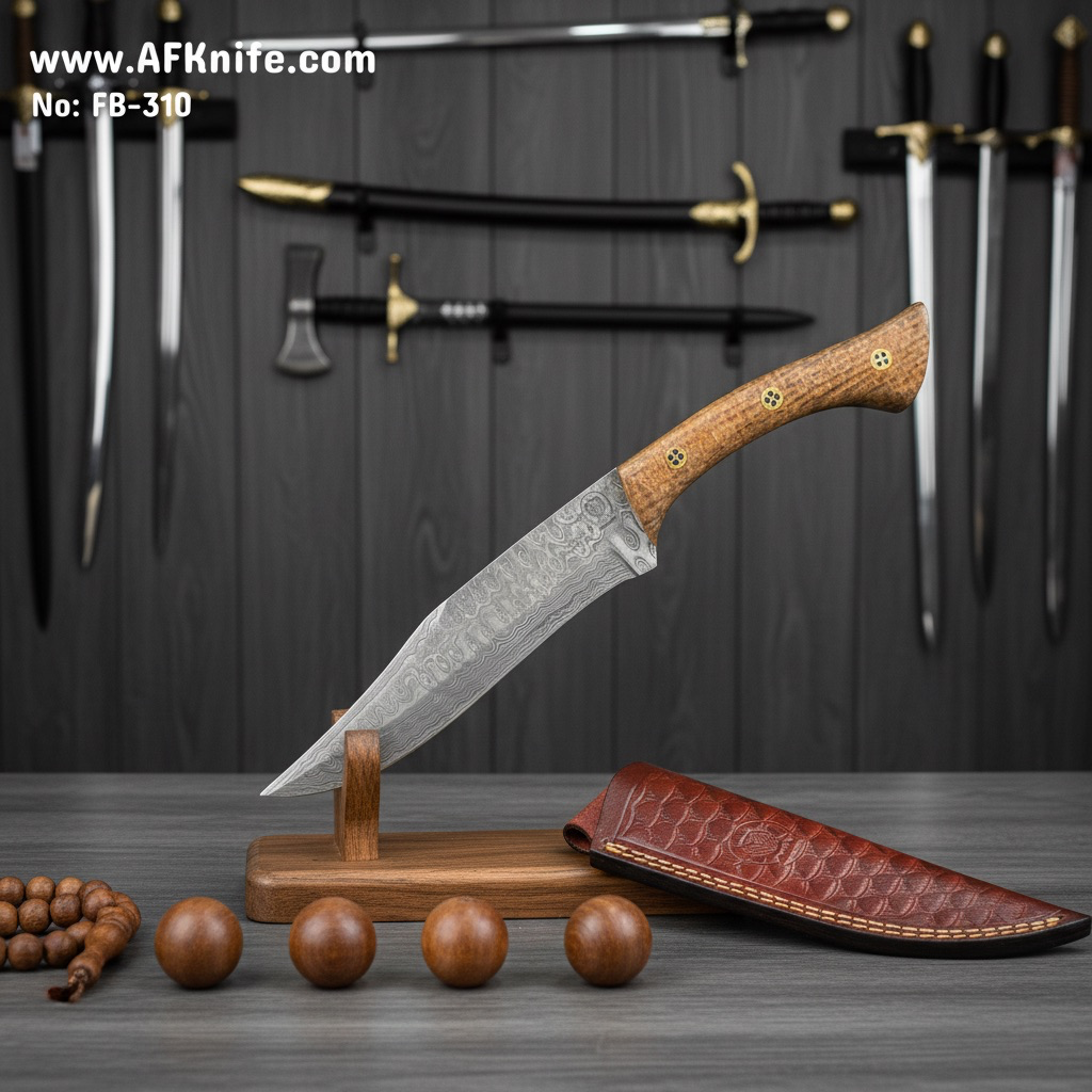 [310] Fixed Blad Damascus Steel VG10 + Wood Handle + Leather Sheath + 58-59 HRC - Clip Point Style No: FB-310