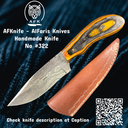 Fixed Blade Damascus Steel 1095 + Colored Wood Handle + Leather Sheath + 58-59 HRC - Drop Point Style No: FB-322