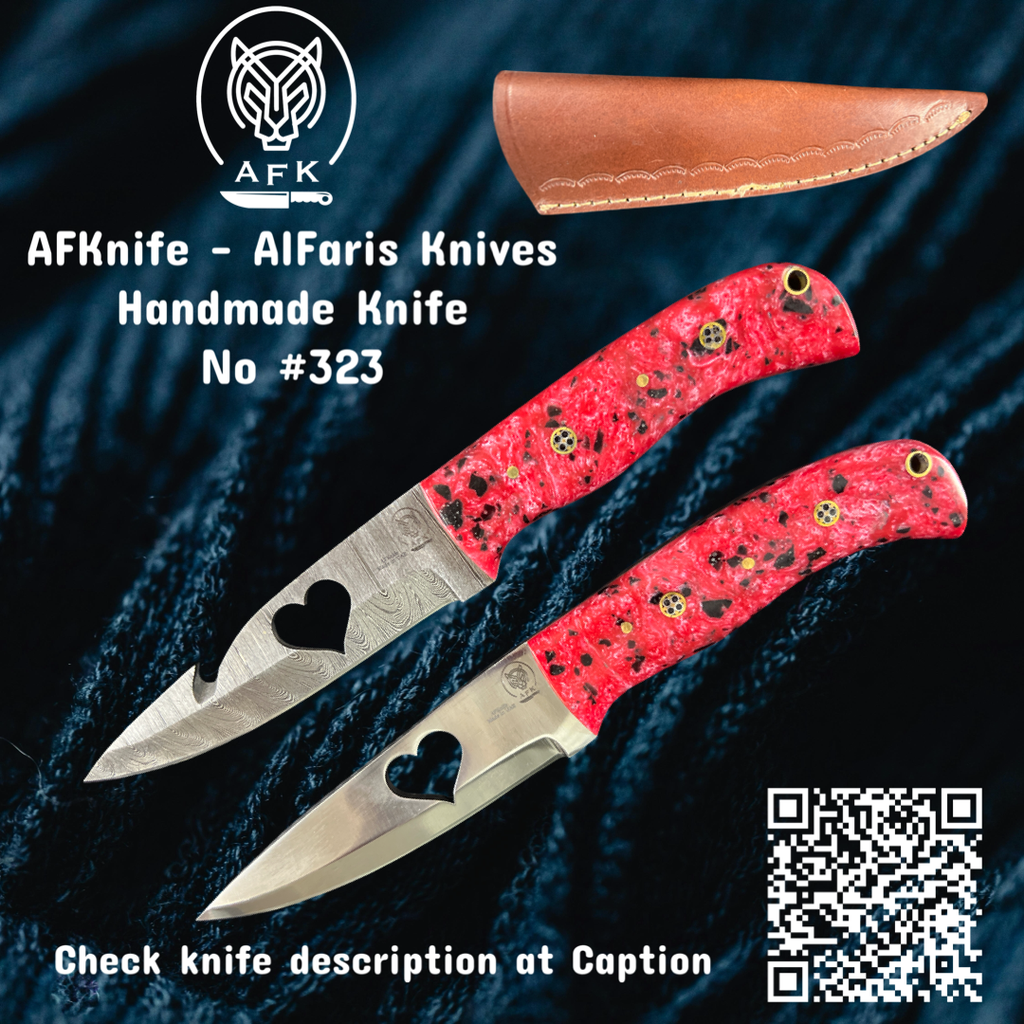 [323-D1095] Fixed Blad Gut Hood / Drop Point Damascus 1095 / Carbon Steel 1095 Knife #323 (Damascus 1095)