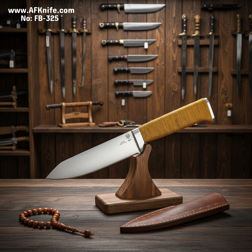 Fixed Blad Titanium Steel + Wood w/ Copper Wire Handle / Colored Nylon Rubber Handle + 56-58 HRC -SheepsFoot Style No: FB-325