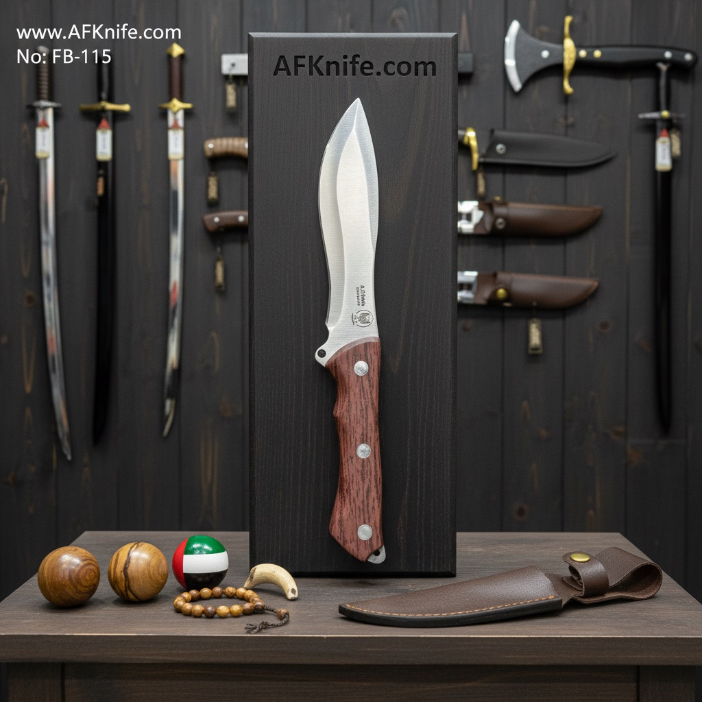 Fixed Blade 440-C Stainless Steel + Walnut Wood Handle + Leather Sheath + 56-57 HRC - Recurve Style No: FB-115