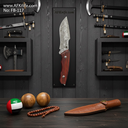 Fixed Blade Damascus VG10 + Walnut Wood Handle + Leather Sheath + 57-59 HRC - Drop Point Style No: FB-117