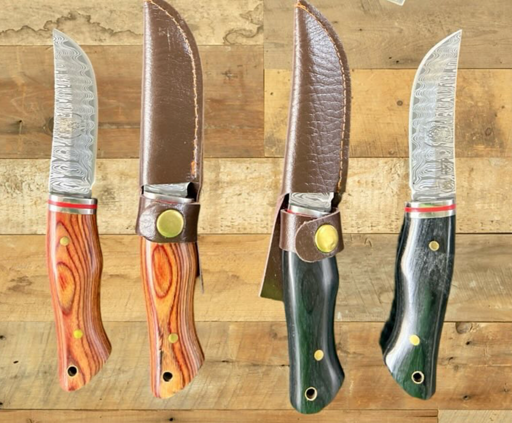 Fixed Blade Damascus Steel + Wood Handle + Leather Sheath + 57-59 HRC -Straight Back Style No: FB-119