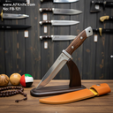 Fixed Blade Carbon Steel 1095 + Rose Wood w/ Steel Handle + Leather Sheath + 56-58 HRC -  Drop Point Style No: FB-121
