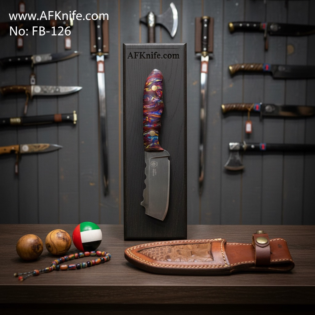 Fixed Blade Carbon Steel 1095 + Epoxy Handle + Leather Sheath + 58-59 HRC - Sheepsfoot Style No: FB-126