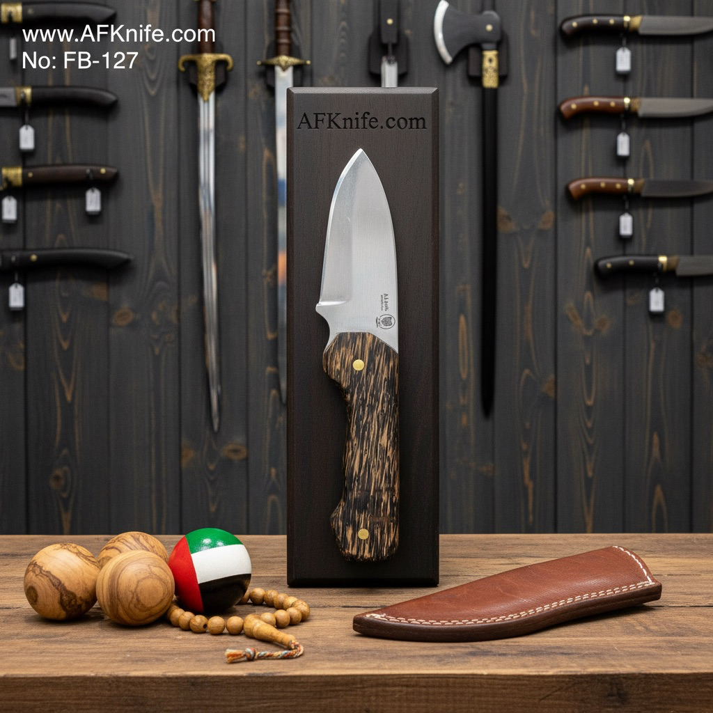 Fixed Blade Carbon Steel 1095 + Fire Wood Handle + Leather Sheath + 58-59 HRC - Drop Point Style No: FB-127