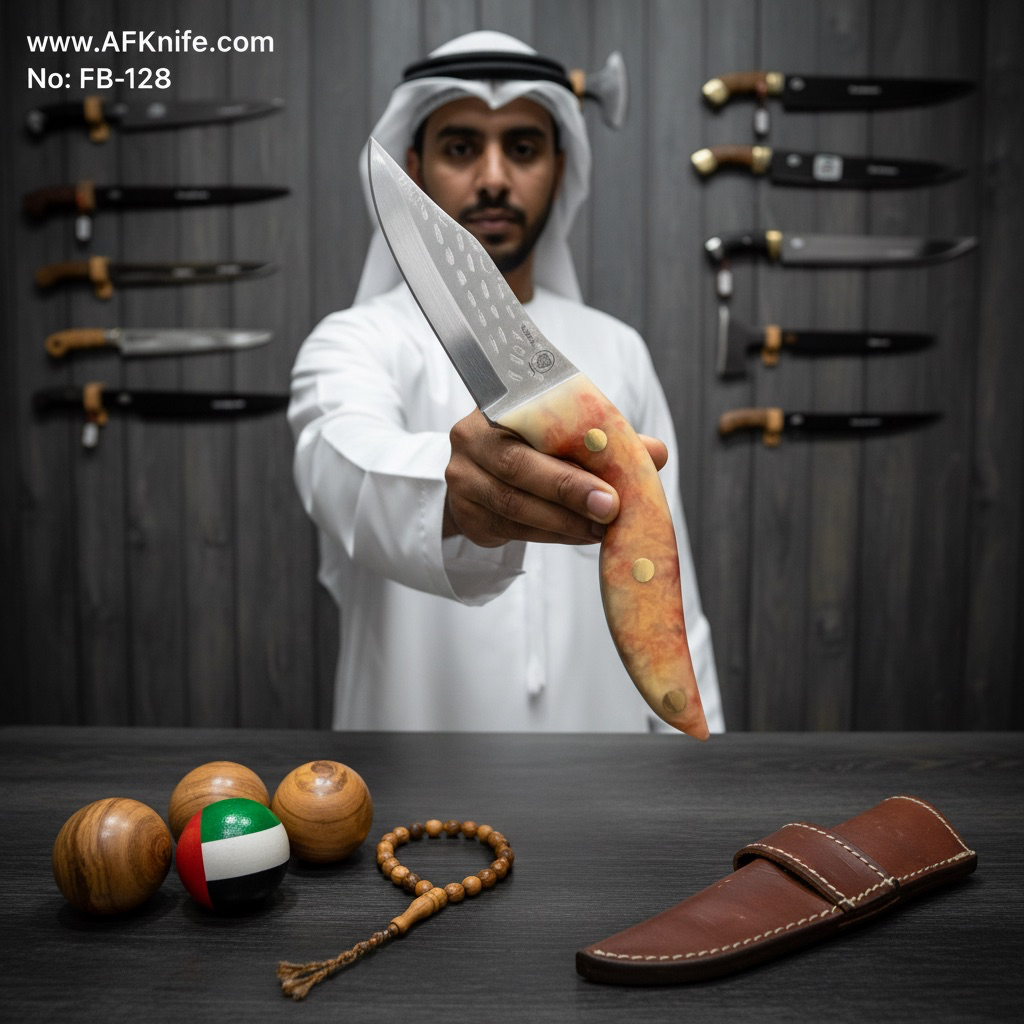 [FB-128] سكين - معدن ( الكاربون ستيل ١٠٩٥ ) مقبض ( ايبوكسي ) غمد ( جلد ) رقم ١٢٨