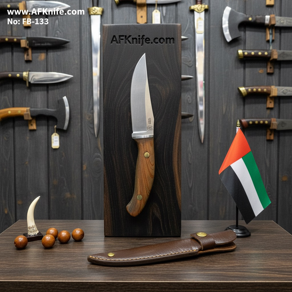 Fixed Blade Stainless Steel 440-C + Zebra Wood Handle + Leather Sheath + 57-58 HRC - Clip Point Style No: FB-133