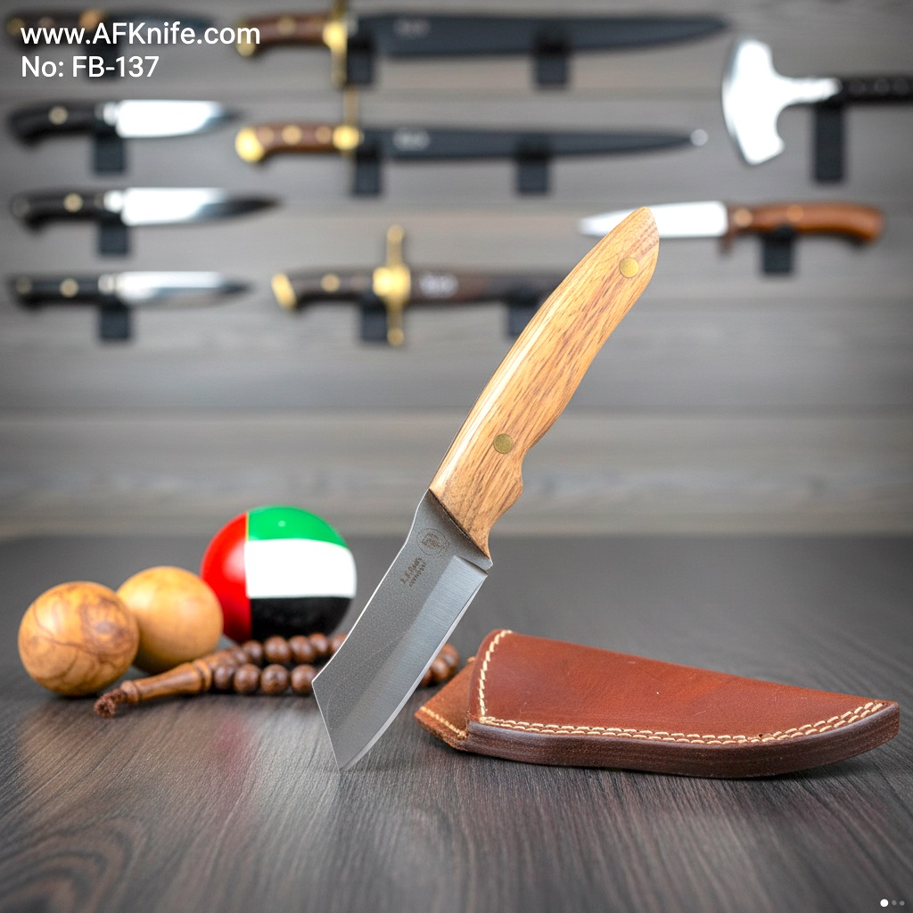 [FB-137]  سكين متعدد الاستخدامات - معدن ( كاربون ستيل ١٠٩٥ ) مقبض ( خشب معالج ) غمد ( جلد ) رقم ١٣٧