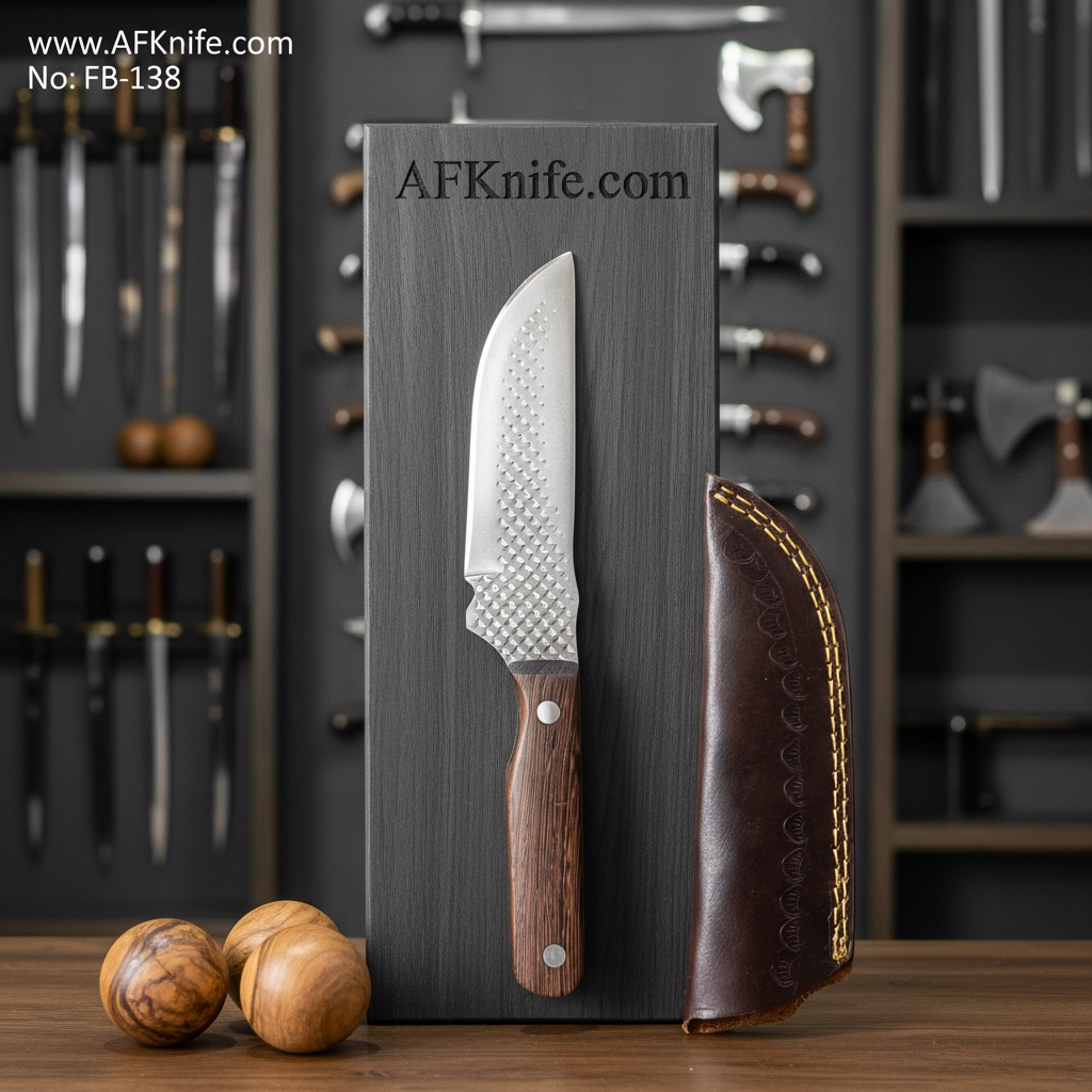Fixed Blade Carbon Steel File + Stabilized Wood Handle + Leather Sheath + 58-60 HRC - Straight Back Style No: FB-138