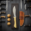 Fixed Blade Carbon Steel 1084 + Sandal Wood Handle + Leather Sheath + 56-57 HRC - Skinner Style No: FB-139