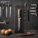 Fixed Blade Carbon Steel 1095 + Marble wood Handle + Leather Sheath + 58-59 HRC - Straight Back Style No: FB-142