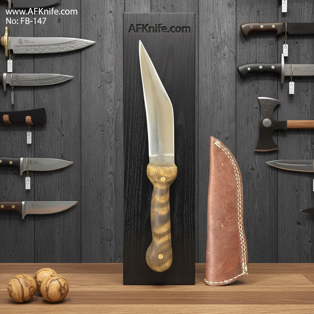 Fixed Blade Dagger Double Edge - Carbon Steel 1095 + Stabilized Wood Handle + Leather Sheath + 58-59 HRC - Dagger Style No: FB-147