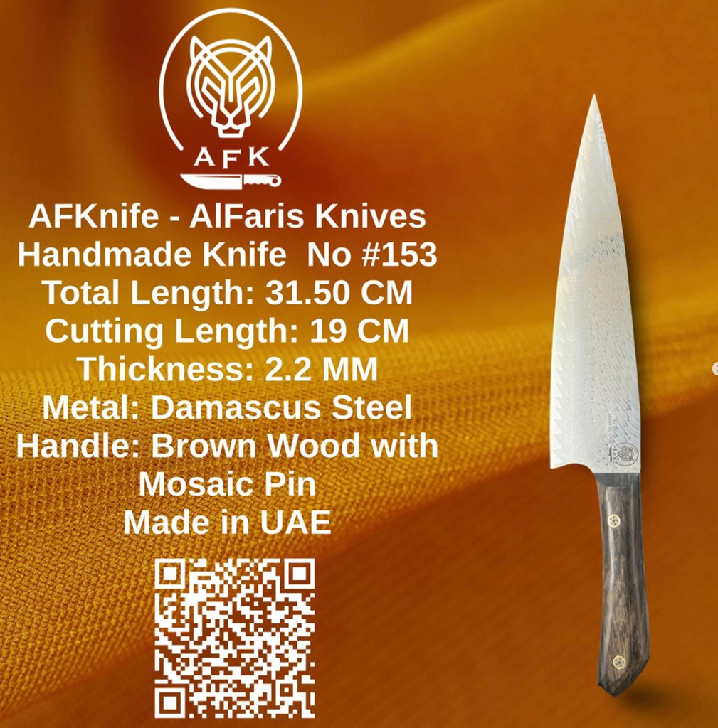 Chef's (kitchen) Damascus VG10 + Stabilized Wood Handle ( Brown Color ) + 58-59 HRC - ( Chef's Style ) No: Chef-153