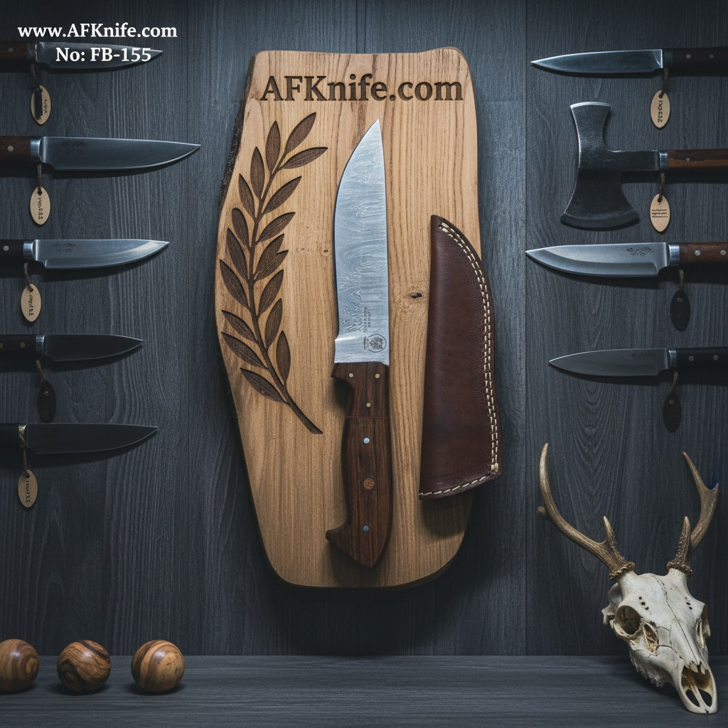 Fixed Blad - Damascus Steel 1095 + Wood Handle + Leather Sheath + 57-58 HRC Drop Point Style No: FB-155
