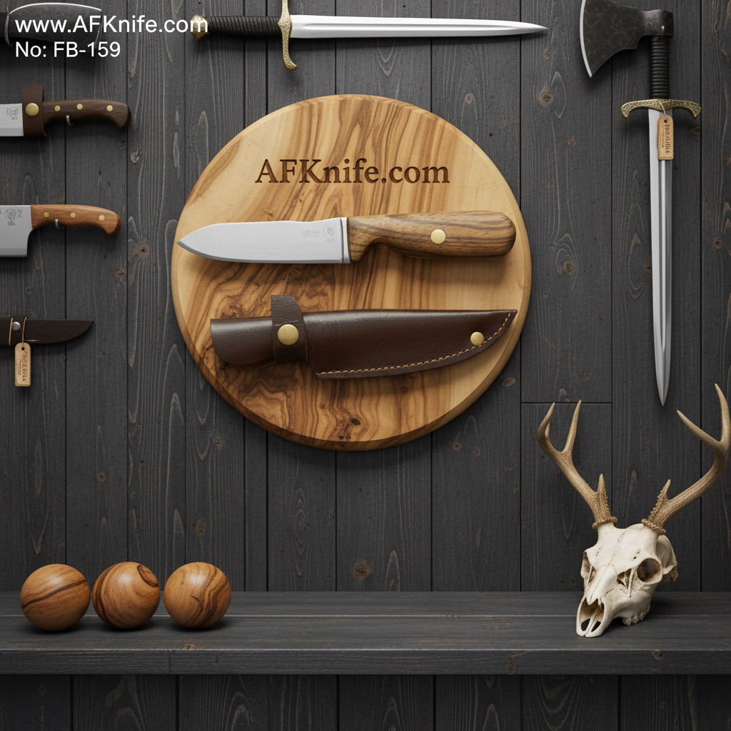 Fixed Blad - Carbon Steel 1095 + Zebra Wood Handle + Leather Sheath + 58-59 HRC Drop Point Style No: FB-159